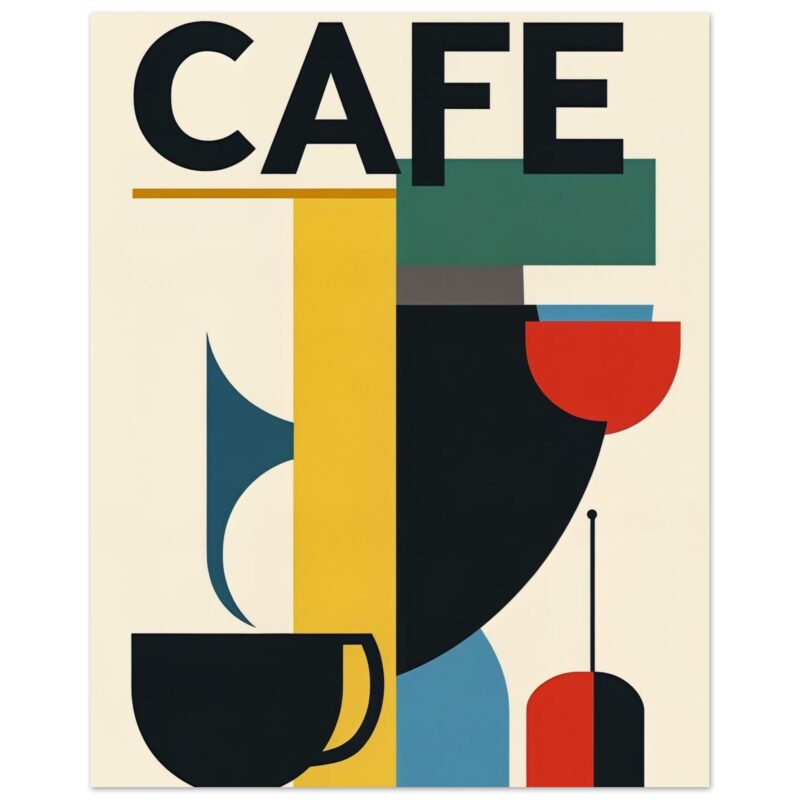 Titulada "Café" en estilo arte minimalista y geométrico, perfecta para decoración moderna y cafeterías.
