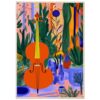 Violin con fondo de naturaleza y plantas en estilo moderno.