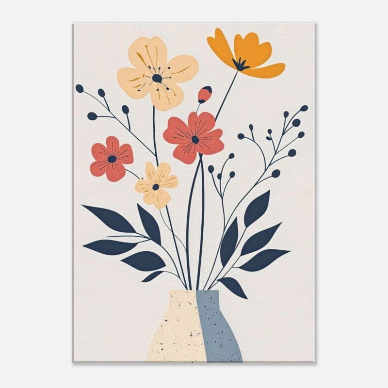 Flores abstractas en maceta, ilustración moderna de arte digital para decoración.
