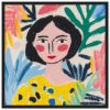 Retrato artístico de mujer moderna con colores vibrantes y estilo abstracto, perfecto para decoración con arte contemporáneo.