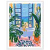 Perro en bañera con vistas al mar, estilo pintura moderna de Digiart Studio.