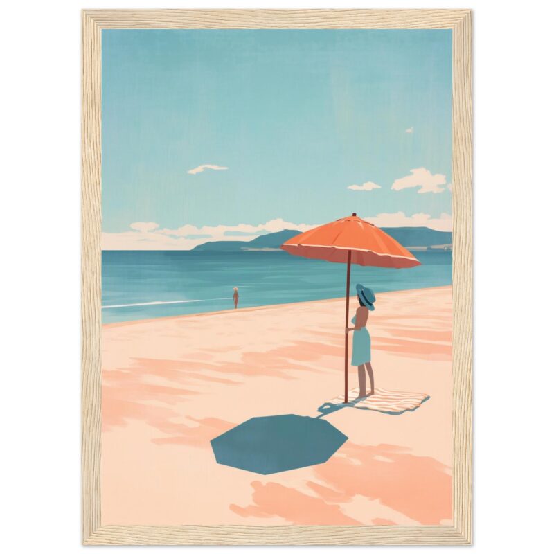 Técnicas de ilustración digital para escenas costeras y playa, estilo vintage y minimalista.