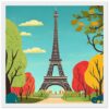 Torre eiffel ilustración digital colorida y moderna, arte digital de París, paisaje urbano y arquitectura parisina, fondo azul cielo.
