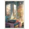 Digiart estudio, pintura de baño con espejos y flores en tonos pastel, estilo artístico digital, decoración interior con naturaleza, arte moderno y relajante.