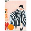 Soledad y moda en ilustración moderna de estilo minimalista, con accesorios elegantes y vibrantes colores en fondo suave.