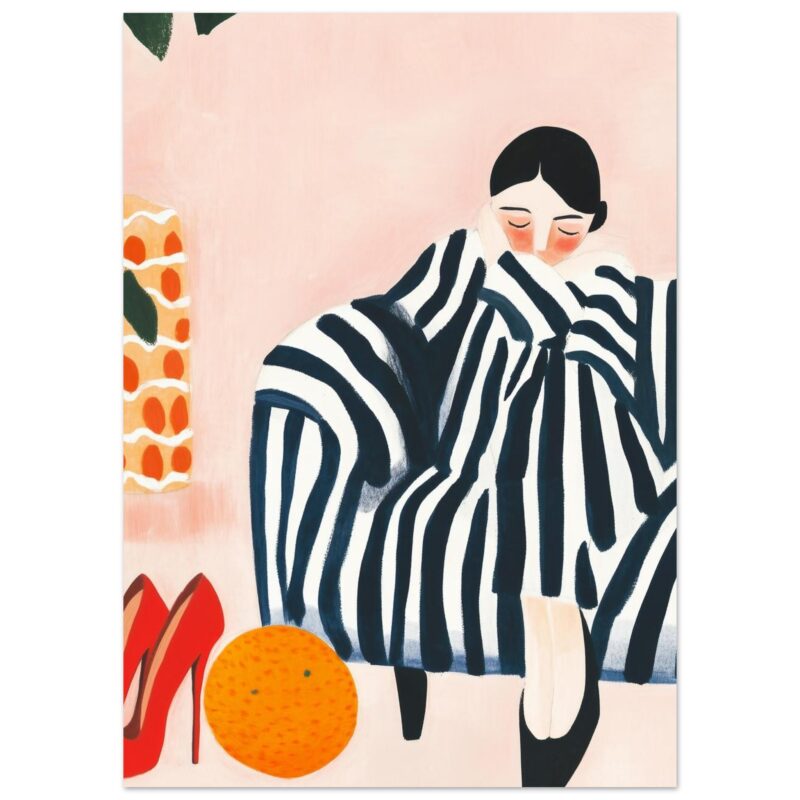 Soledad y moda en ilustración moderna de estilo minimalista, con accesorios elegantes y vibrantes colores en fondo suave.