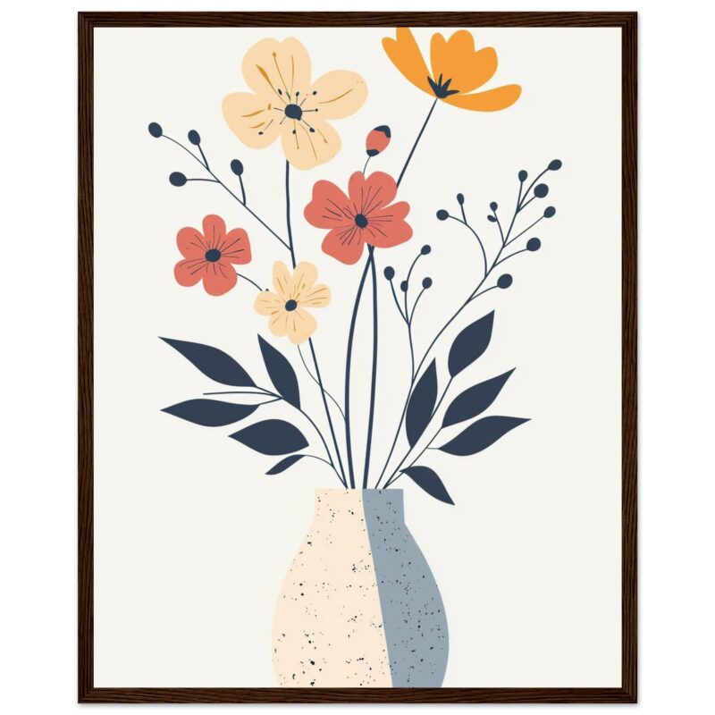 Variedad de flores estilo minimalista en cuadro decorativo paisaje floral moderna decorativa para sala o oficina.