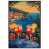 Brindis con vista al mar en Costa Amalfitana, hermoso atardecer en Italia.
