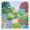 Colores vivos en un jardín de flores con árboles y arbustos variados.
