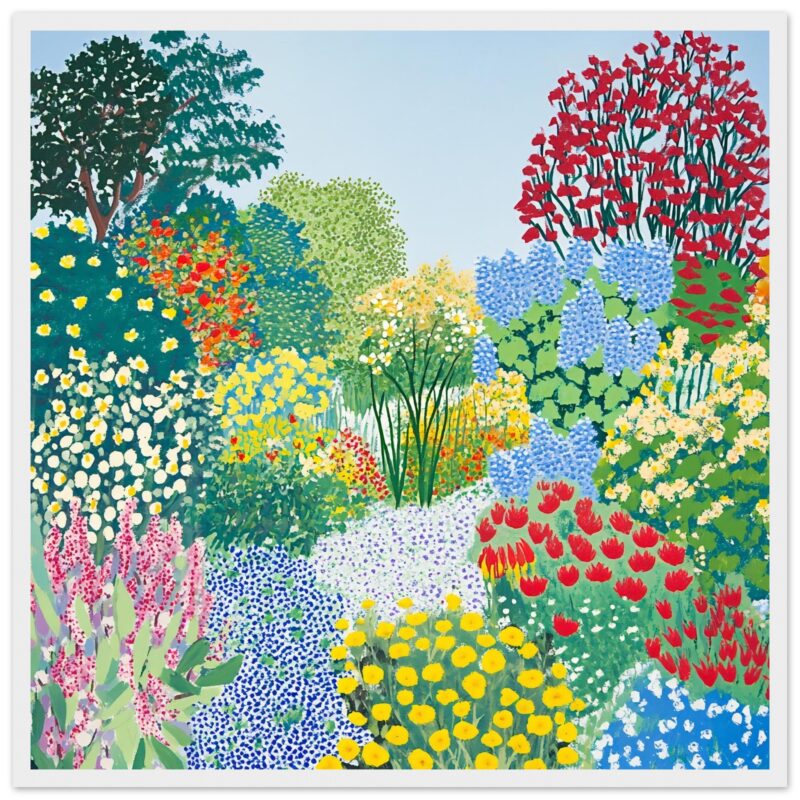 Jardín de flores coloridas con estilo artístico digital, diseño para arte, ilustraciones y decoraciones.