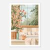 Florero con flores y accesorios en baño, vista a la ventana, estilo decorativo rústico.