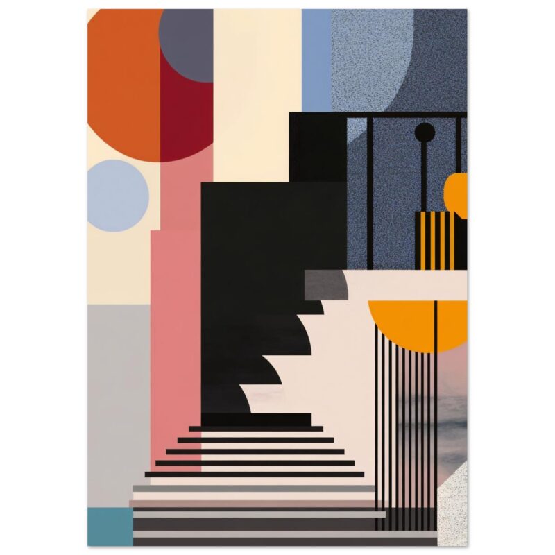 9824f60b-f750-48ac-a865-6ce3dcb1518d.jpg Puente moderno con escaleras y formas geométricas en arte abstracto, diseño digital y estética contemporánea.