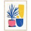 Vasos decorativos con plantas estilo moderno en colores vibrantes, arte digital para decoración de interiores.