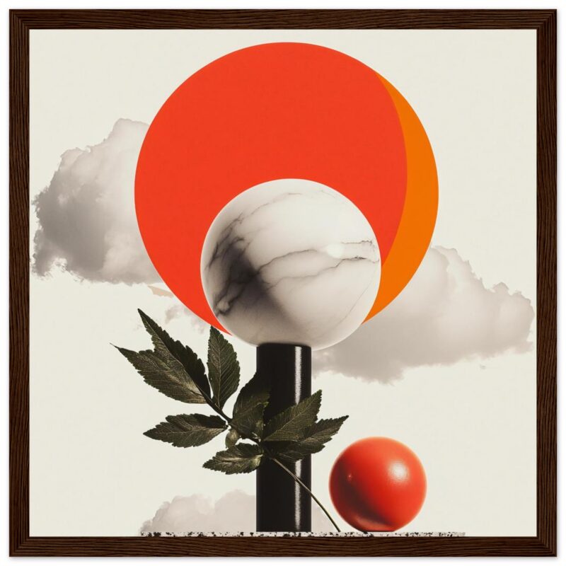 Imagen de arte digital con formas geométricas y elementos naturales, diseño moderno y versátil para proyectos creativos.