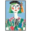 Retrato estilo mural colorido de mujer con flores, arte moderno, decorativo, ilustración digital art.