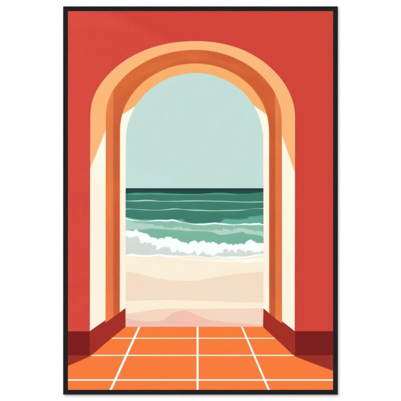 Puerta con vista al mar en estilo minimalista.