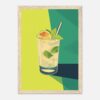 Refresco de limón y menta con hielo y popote, ilustración moderna y colorida para anuncios de bebidas.