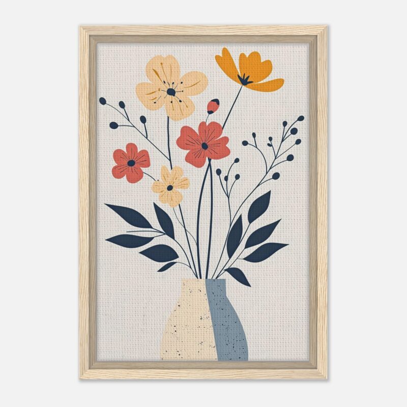 Ramo de flores ilustrado en marco de madera, diseño moderno y decorativo para tu hogar.
