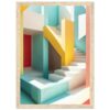 Puerta de escaleras moderna con colores vibrantes y diseño arquitectónico abstracto.