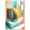 Puerta, escaleras y paredes en colores vibrantes en espacio moderno.