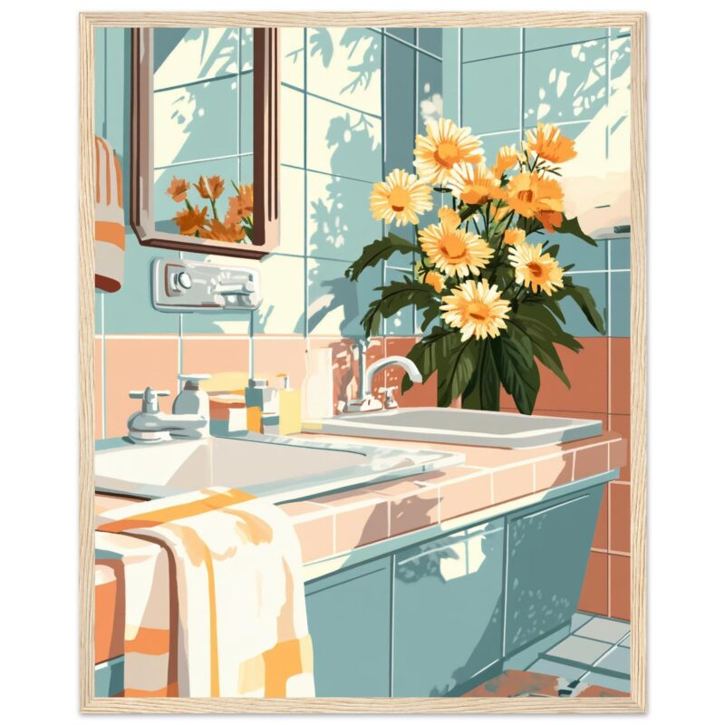 a33ae9e8-613a-48a6-a806-ebd0a146b1b3.jpg Lámina digital de un baño con flores y luz natural, estilo moderno y decorativo para espacios interiores elegantes.