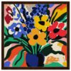 Jarrón con flores abstractas, obra de arte moderna y colorida en estilo pop.
