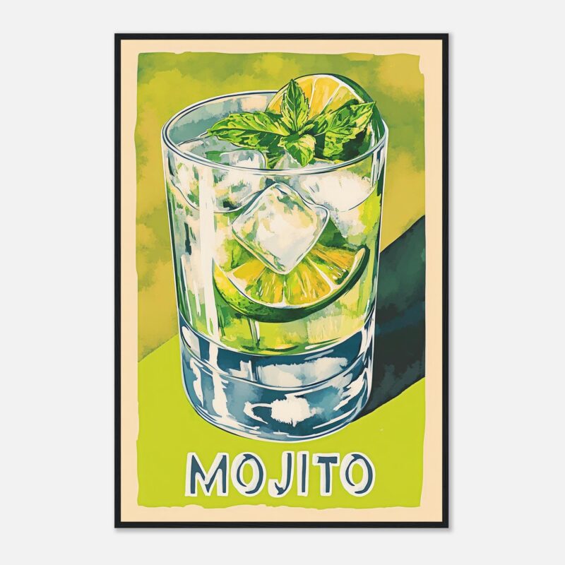 Refresco de mojito con menta y limón en vaso con hielo, ilustración digital artística.
