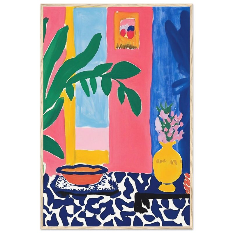 a4da7a00-2bf6-486d-928a-7dce5163c914.jpg Colores vibrantes en pintura moderna de naturaleza muerta con plantas y flores.