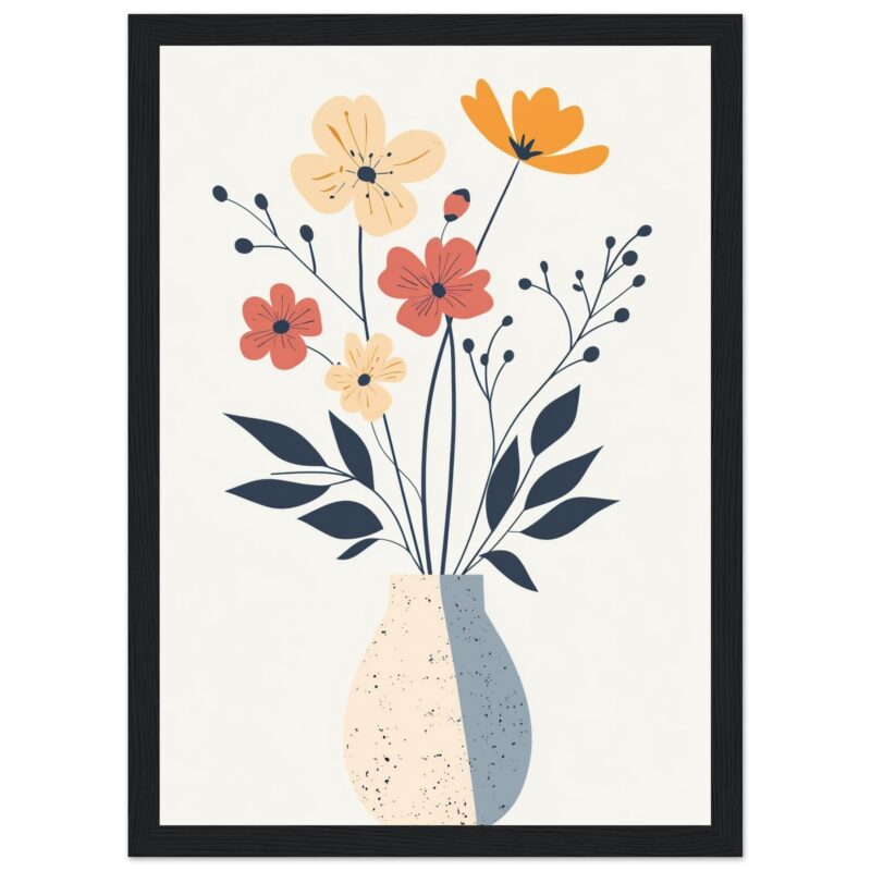 Flores modernas en jarrón, decoración de pared elegante, arte minimalista para interiores, diseño de cuadros para sala y oficina.