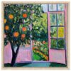 a5f4d50e-1809-4024-a6ef-9246943e5cd1.jpg Manzana y flores en interior, pintura al óleo, estilo impresionista, color vibrante, arte decorativa para hogar.