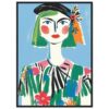 Retrato de mujer en estilo abstracto con flores, arte moderno y colores vibrantes.