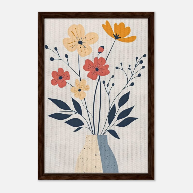 Flores en jarrón dibujo decorativo arte florales ilustración moderna hogar.