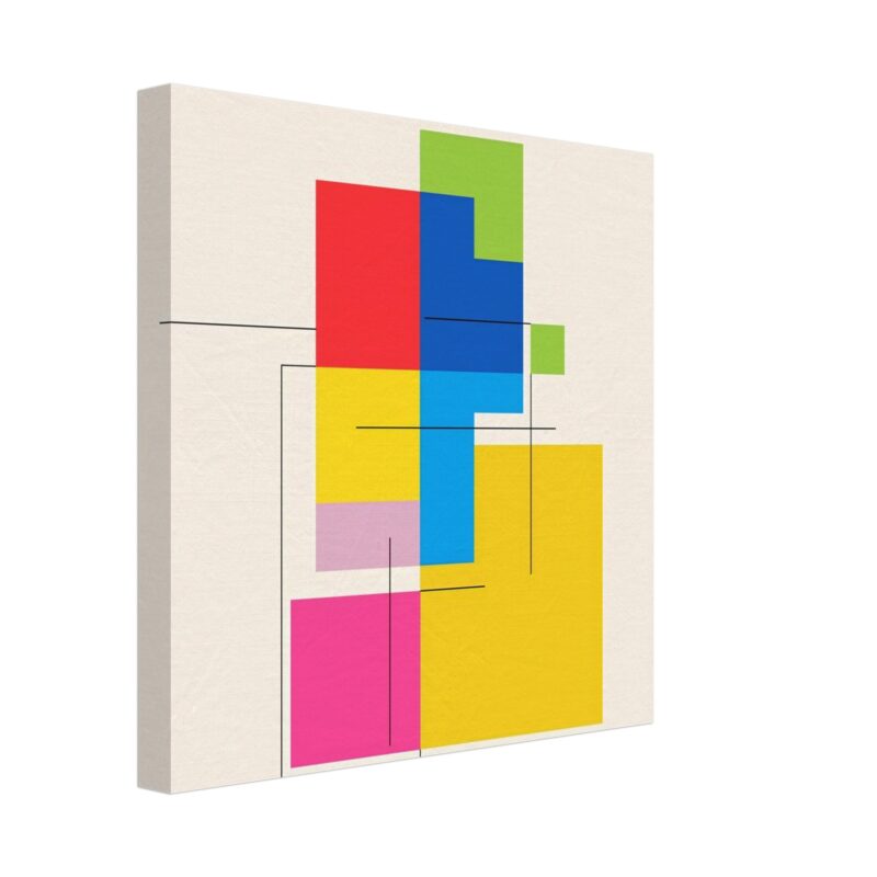 Colores vibrantes en arte abstracto, estilo Mondrian, para decoración moderna.