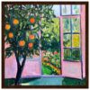 ámbar luminosa, pintura de interior con árbol y ventana abierta, estilo impresionista, arte contemporáneo, decoración artística, obra de arte colorida, paisaje interior, ilustración de naturaleza en casa.