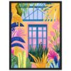 Ventana con jardín tropical, pintura moderna en estilo colorido y vibrante.