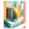 Puerta de entrada moderna con escaleras de colores vibrantes, estilo minimalista y diseño arquitectónico innovador.