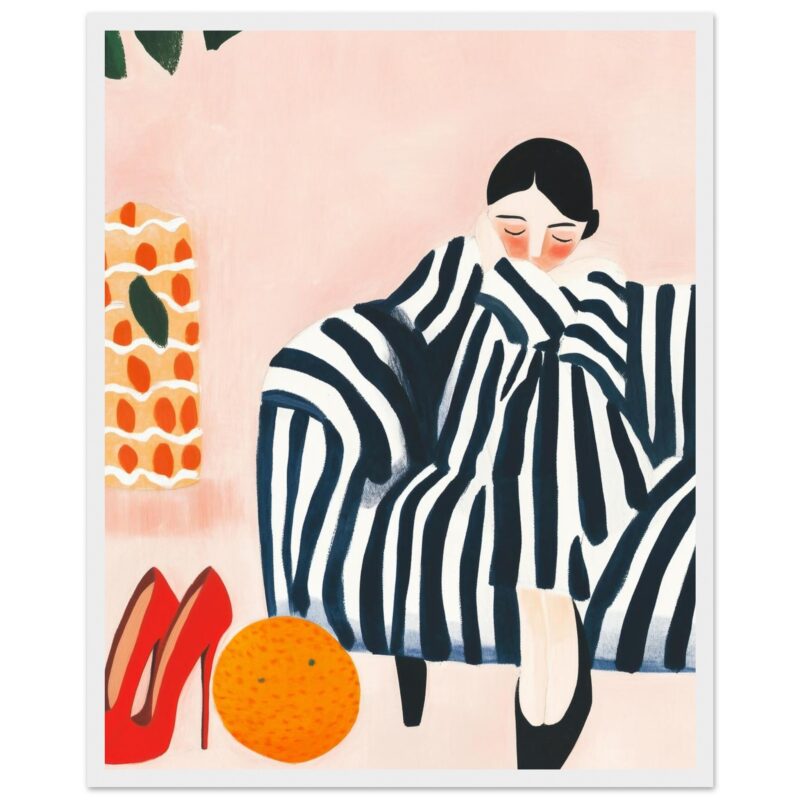 Dibujo de mujer con vestido a rayas en estilo ilustración contemporánea Digiart Studio.