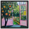 adf893c5-2736-4764-bfc6-a349c17a6975.jpg Manzano con naranjas cerca de una ventana abierta en un estilo artístico pintado en acuarela.