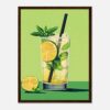 Refresco de limón y menta en vaso alto con hielo y canudo, ilustración digital, bebida refrescante y saludable.
