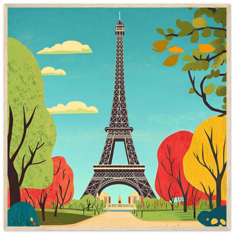 Torre Eiffel ilustración estilo vectorial paisaje urbano otoño.
