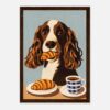 Croissant y café con un perro estilo pintura digital.