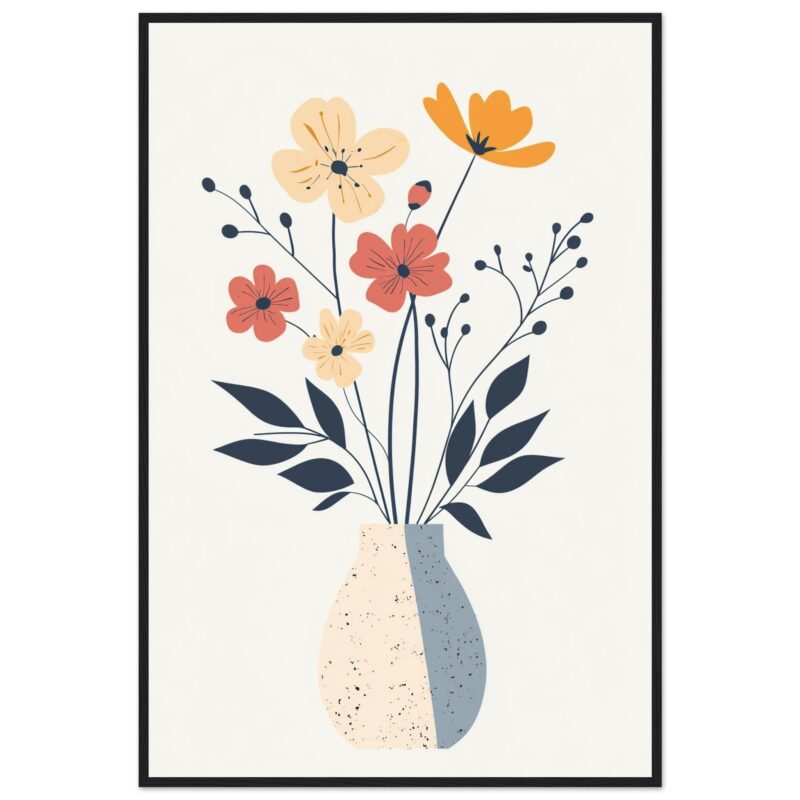3. Flores modernas en jarrón estilo minimalista, arte decorativo para interiores y paredes.