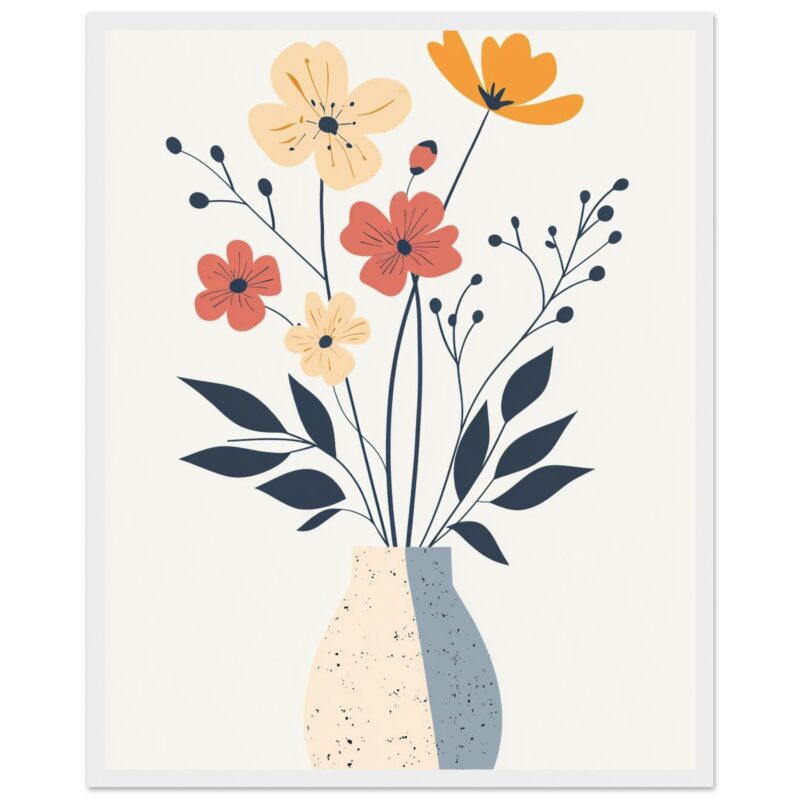 Vaso con flores decorativas en estilo minimalista, arte digital de Digiart Studio.