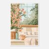 Jarrón con flores y accesorios de baño en estilo ilustración digital.