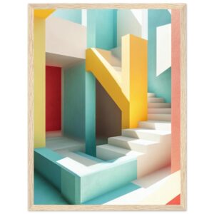 Puente artístico en escaleras con colores vibrantes y diseño moderno en arte digital.