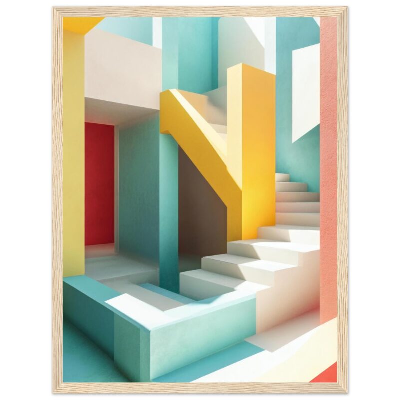 Puente artístico en escaleras con colores vibrantes y diseño moderno en arte digital.