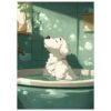b640e20b-1a82-4651-bd49-ae65c7f6009d.jpg Perro en bañera, ilustración de mascota relajándose en el baño, estilo artístico digital, ambiente acogedor y tranquilo.