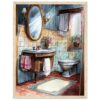 Diseño de baño vintage acuarela, decoración clásica y elegante, estilo artístico de Digiart Studio.