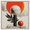 Pintura abstracta moderna con formas geométricas y elementos naturales en tonos cálidos y neutros.