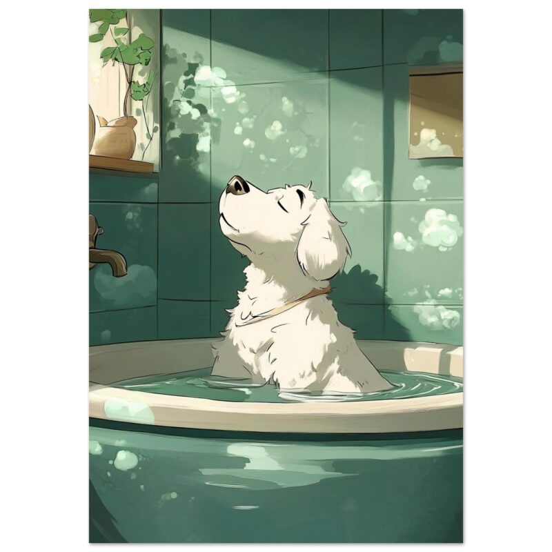 b7d95634-dd57-4000-9ff5-3901c79740ea.jpg Perro en bañera disfrutando de un baño relajante, arte digital de alta calidad.